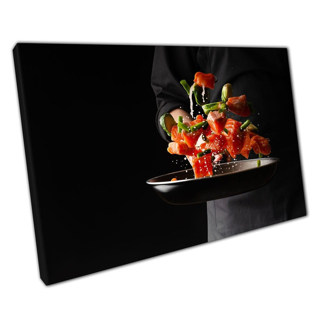 Chef professionale cucina di pesce rosso pesce di pesce e verdure Cucina sana ristorante arte da parete con stampa su tela di tela