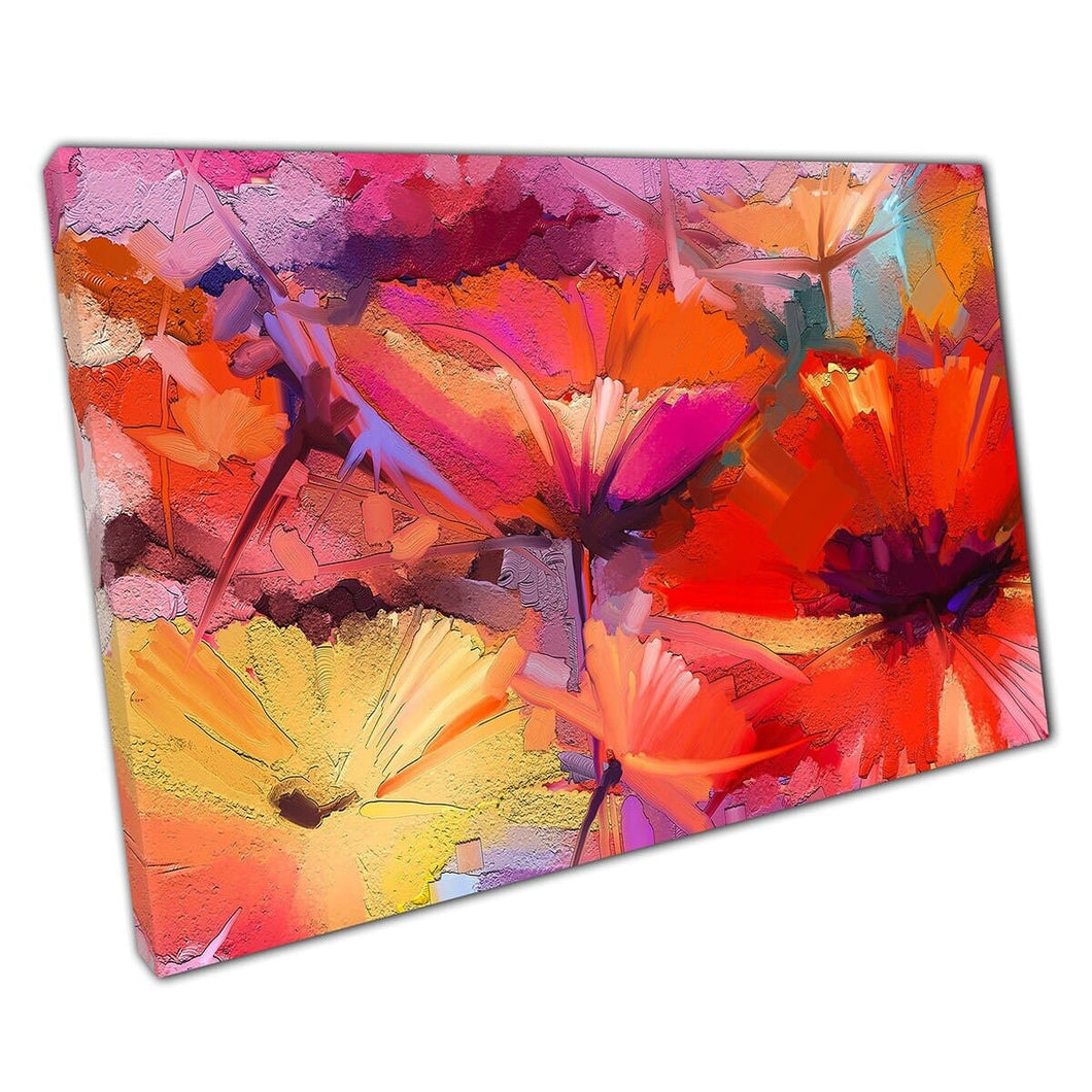 Abstract Colourful Composition Of Vibrant Spring Florals Flowers Stunning Reds Orange Wall Art Print On Canvas Mounted Canvas print