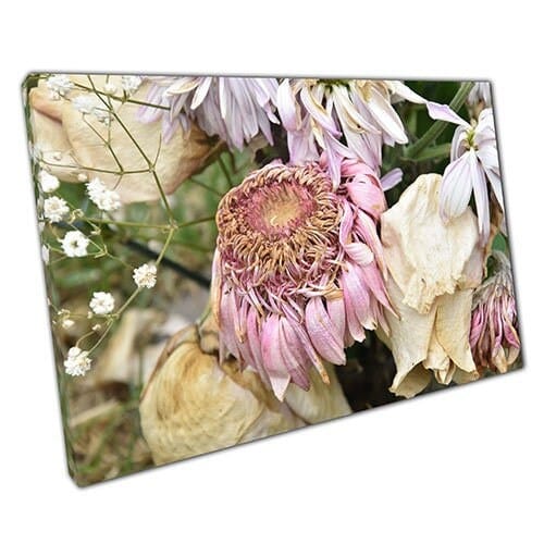Afdrukken op canvas sterven, verwelkende bloem en bloemblaadjes kunst aan de muur gemonteerd canvas print