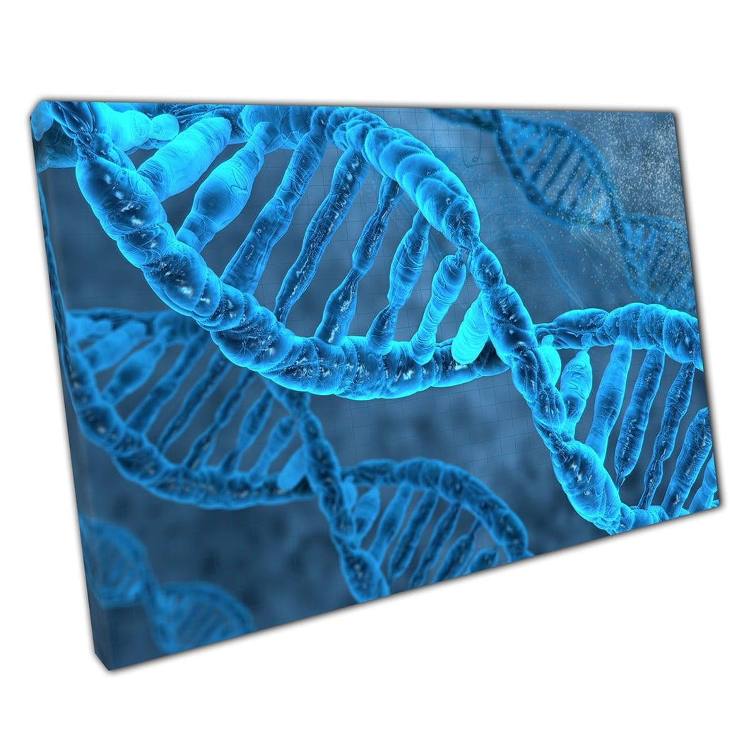 Blue Digital Illustration of DNA Molecules Science Biology Detailled Artwork Wall Art Print op canvas gemonteerde canvas print