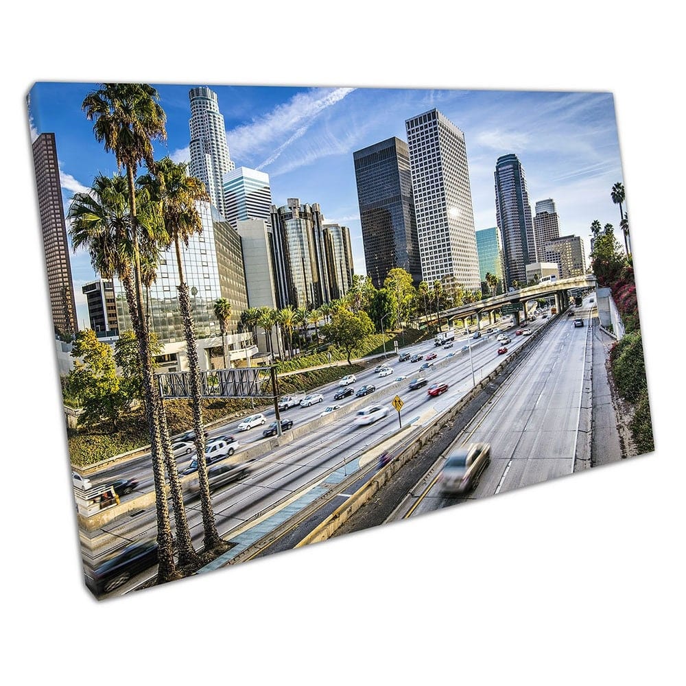 Downtown snelweg verkeer Los Angeles Skyline California USA CANVAS Wall Art Print Mounted Canvas Print
