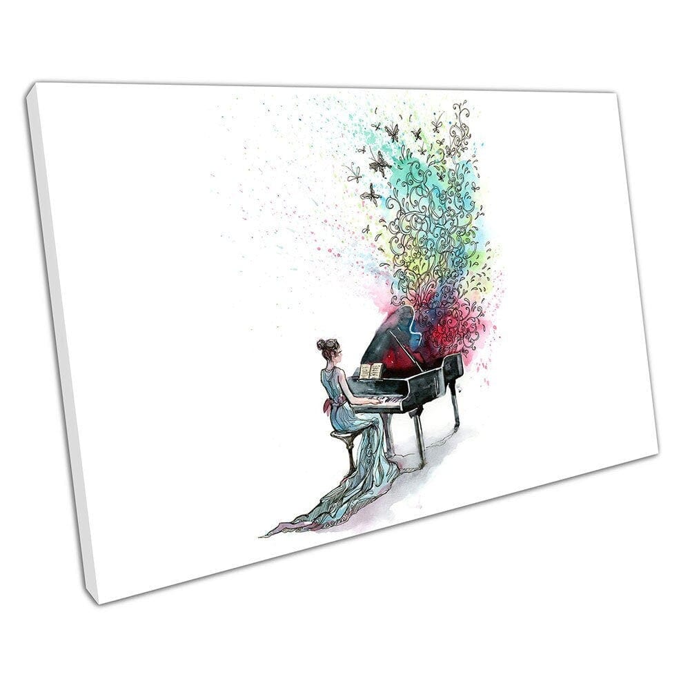 Grand piano musical mariposas ilustración arte listo para colgar lienzo arte impreso impresión de lona montada