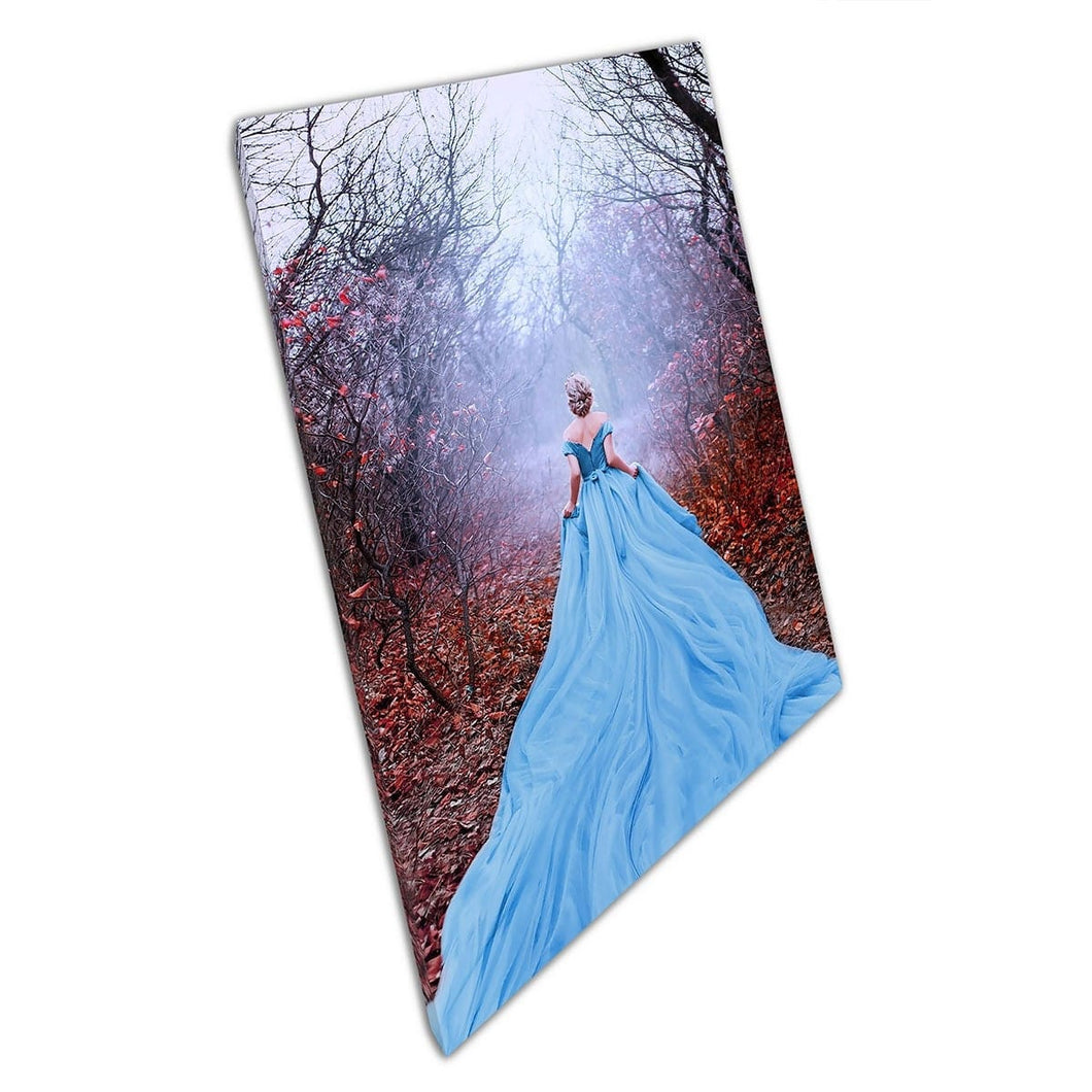 Magnificent Luxury Princess Wandering Mystic Foggy Autumnal Woodland Fantasy Wall Art Print On Canvas Mounted Canvas print