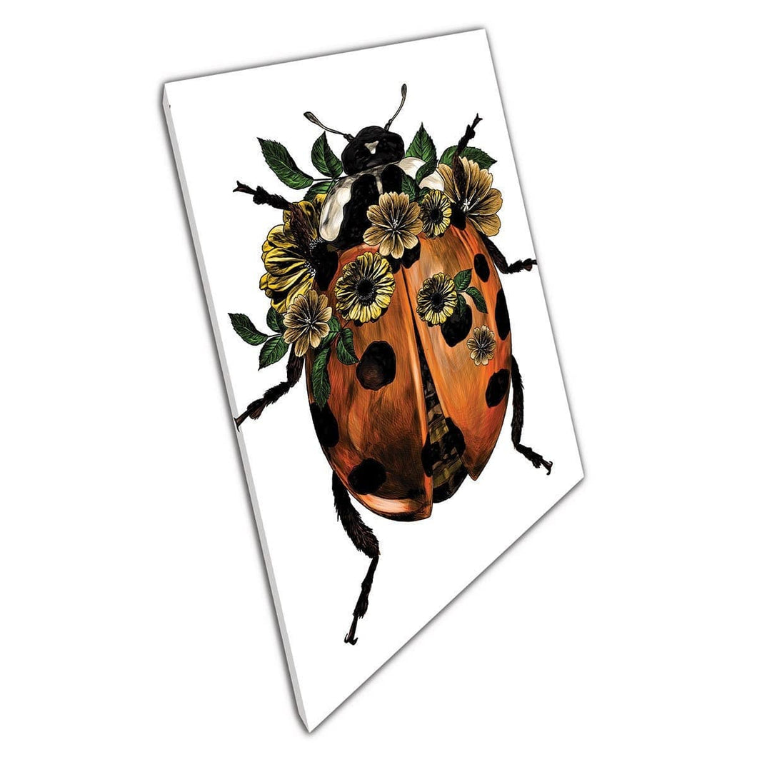 Beautiful Ladybird / Ladybug Insect Decorated In Flowers Illustration Wall Art Print On Canvas Mounted Canvas print