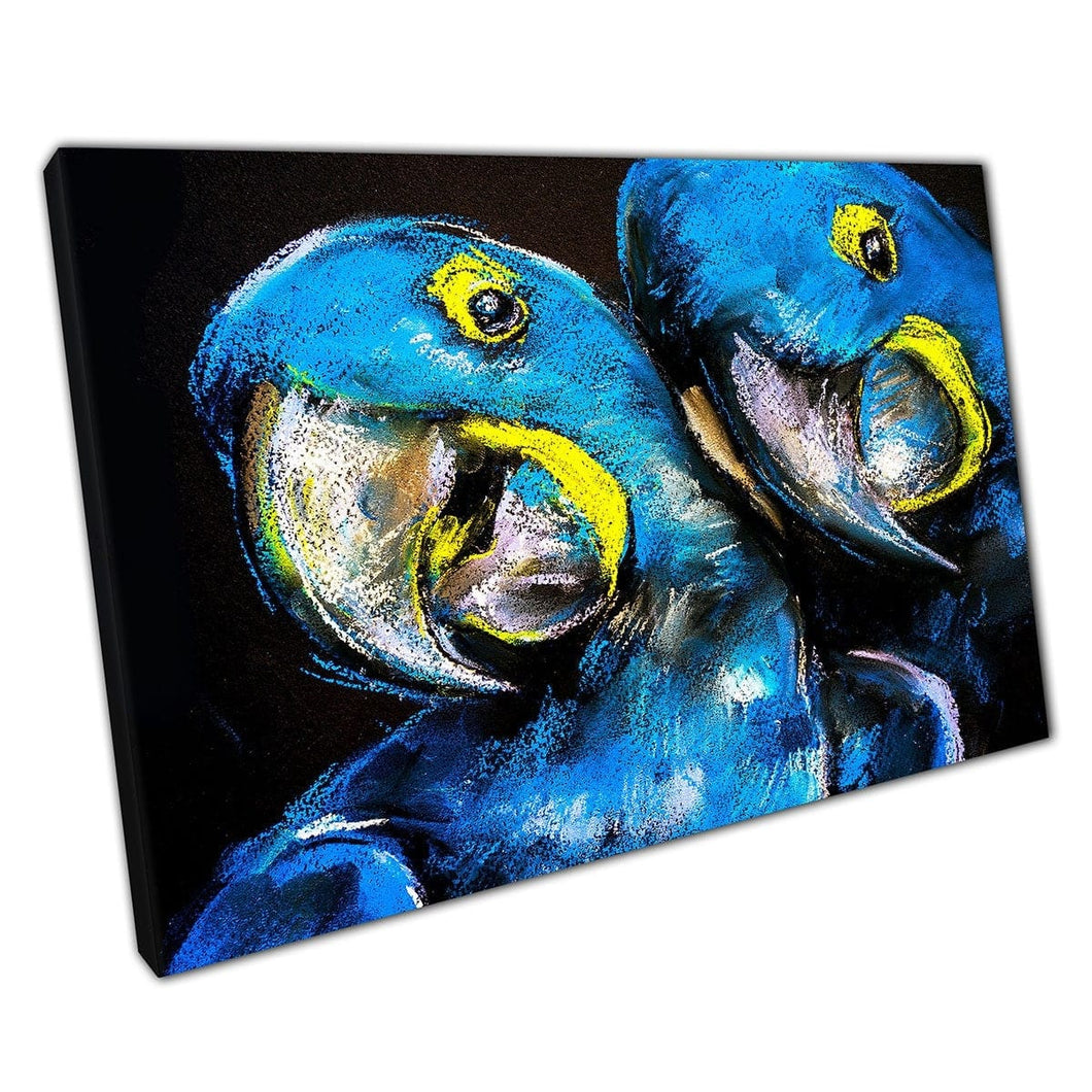 Pastel Painting of Two Exotic Blue Parrot Birds Wall Art Print op canvas gemonteerde canvas print