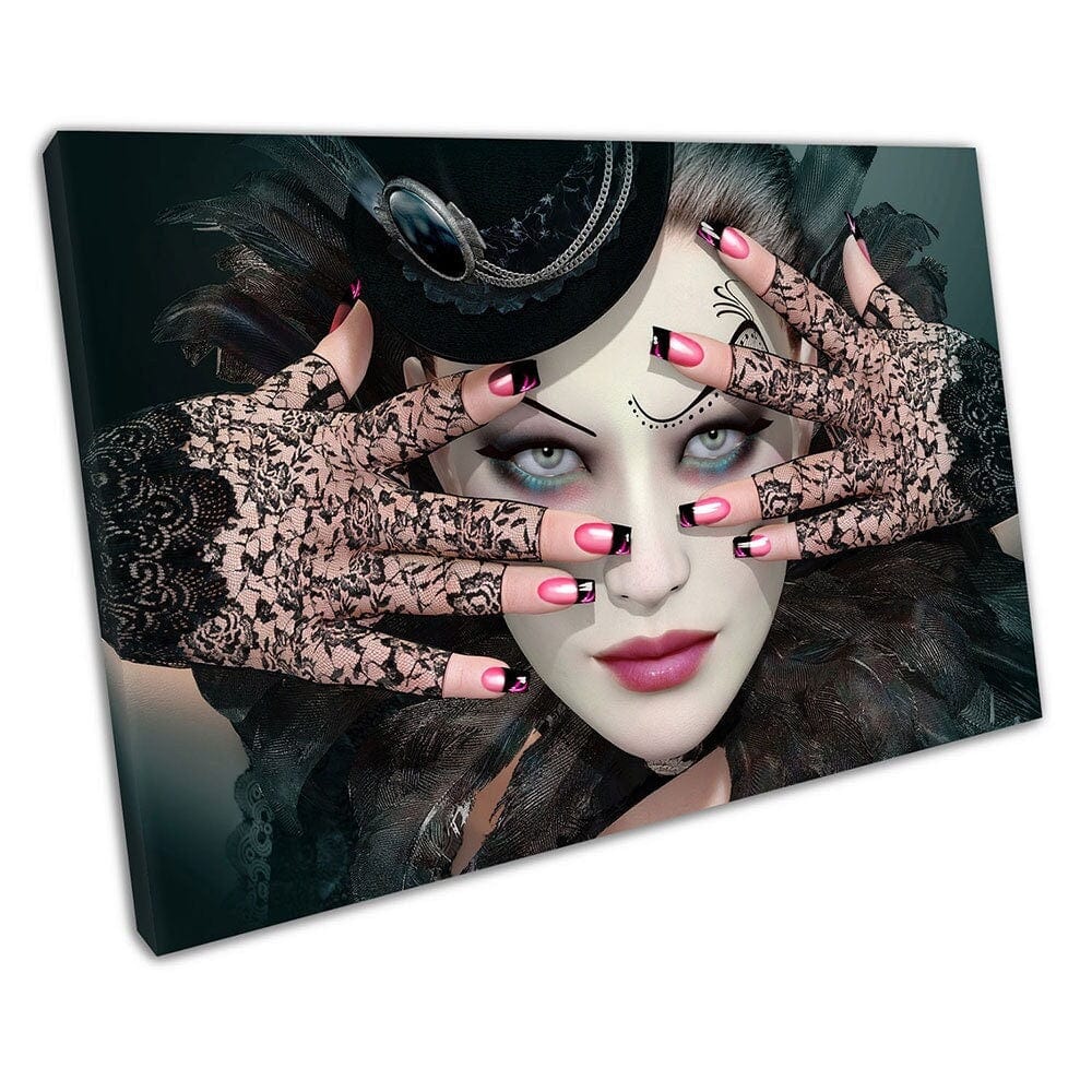 Schoonheid en make -up mode dame roze nagels fantasie illustratie klaar om muur kunst te hangen print gemonteerde canvas print