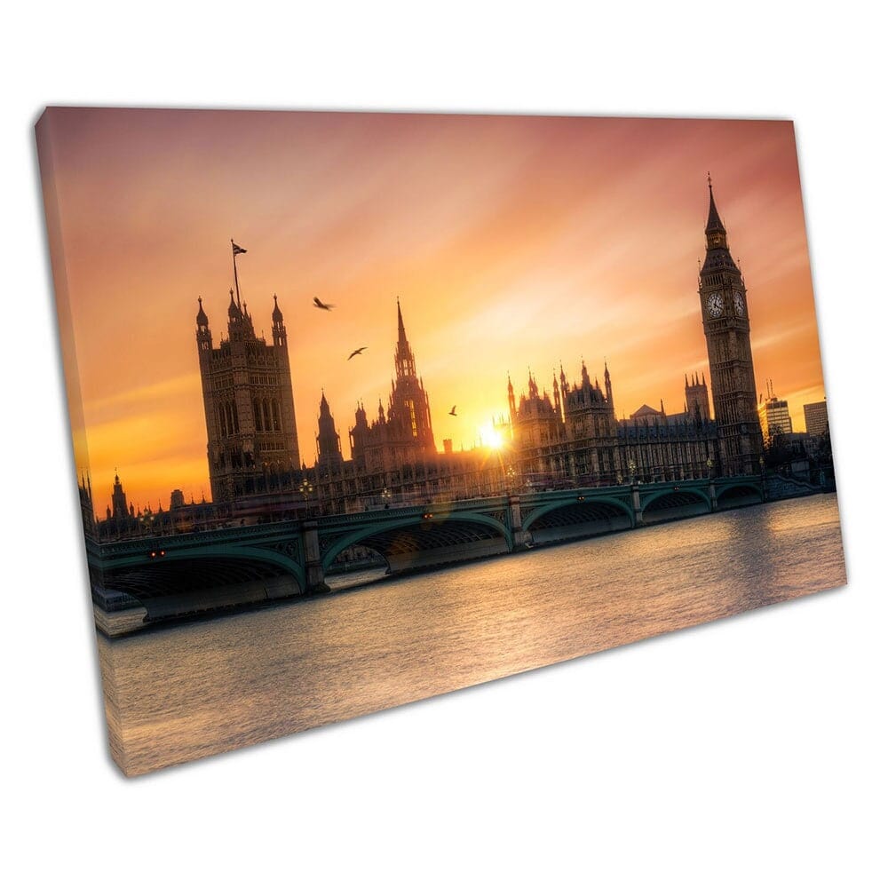 City of London Summers Day The Houses of Parliament klaar om Wall Art Print Monted Canvas Print op te hangen