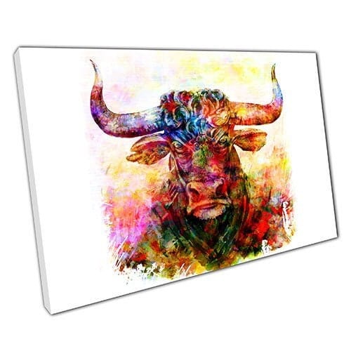 Afdrukken op canvas waterverf razende stier klaar om canvas muurkunst afdrukken gemonteerd canvas print te hangen