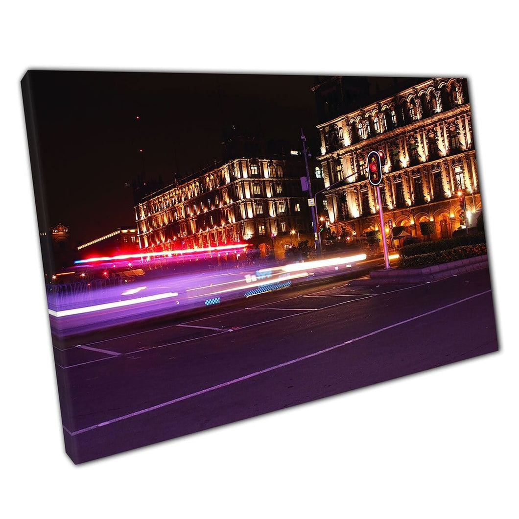 Fotografia a lunga esposizione Centro storico di Città del Messico Una notte illuminata da una stampa di arte da parete leggera su tela di tela stampata