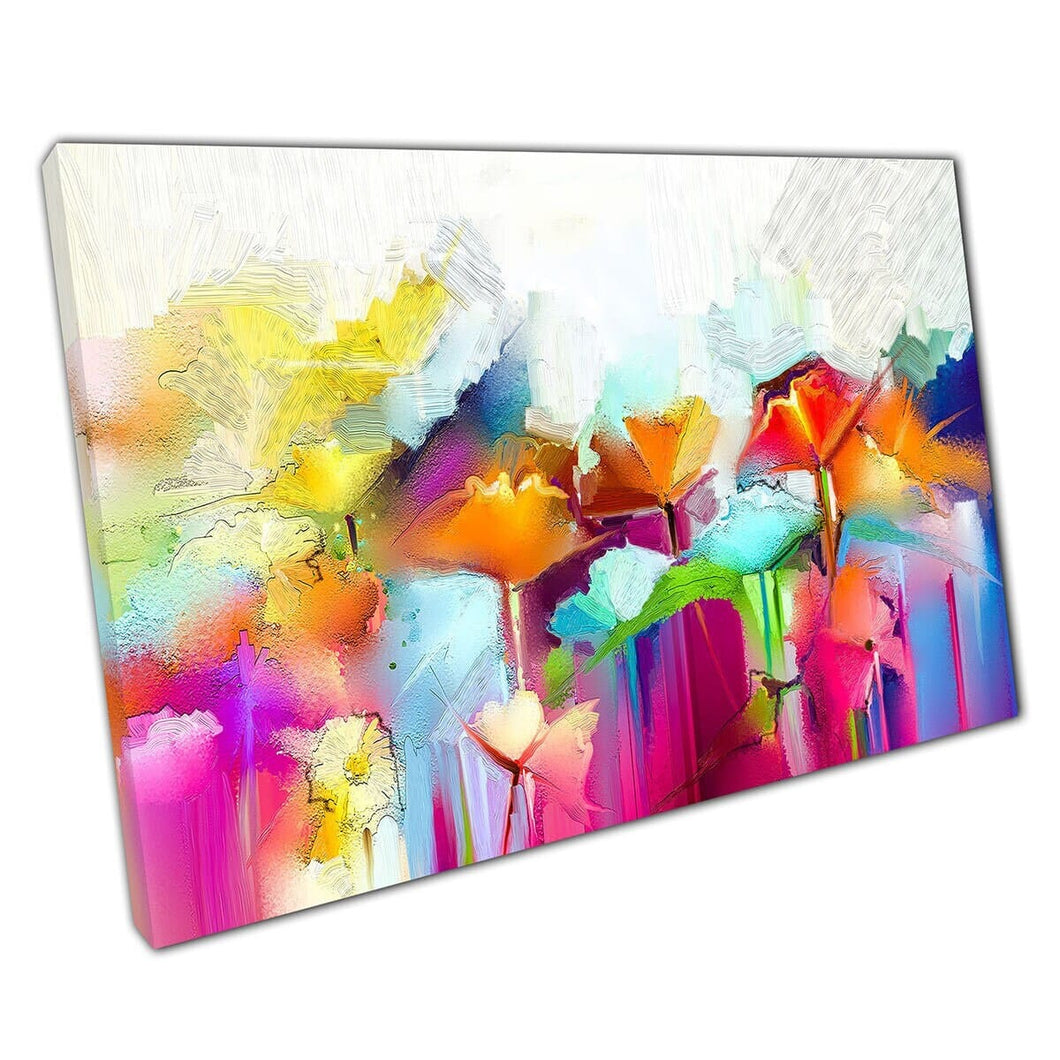 Kleurrijke abstracte verzameling bloemen textureerde olieverfwandwandkunst print op canvas gemonteerde canvas print