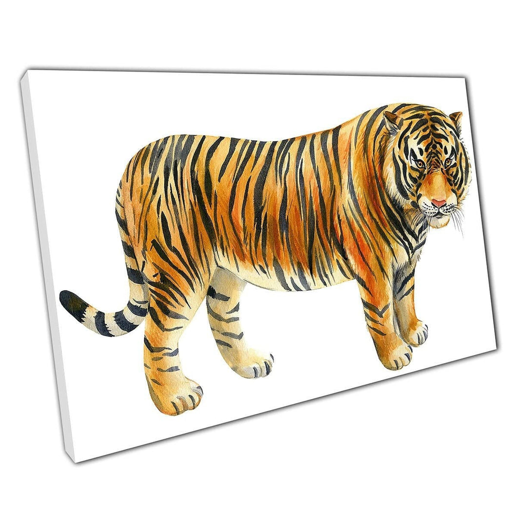 Mooie wilde tijger grote kat aquarel schilderij illustratie muur kunst print op canvas gemonteerde canvas print