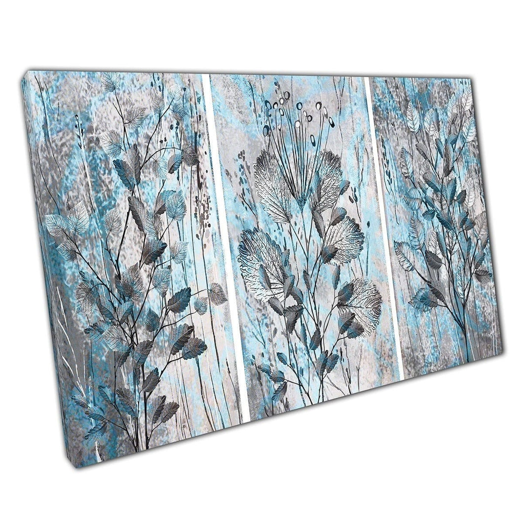 Beautiful Cool Toned Grey And Blue Delicate Floral Foliage Intricate Leave Details Wall Art Print On Canvas Mounted Canvas print