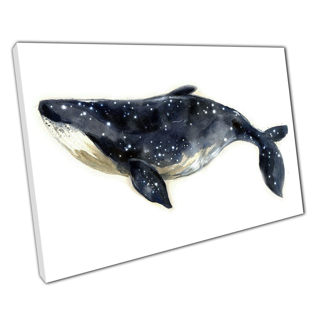 Large Blue Whale Skin Like The Cosmic Starry Night Sky Watercolour Painting Wall Art Print On Canvas Mounted Canvas print