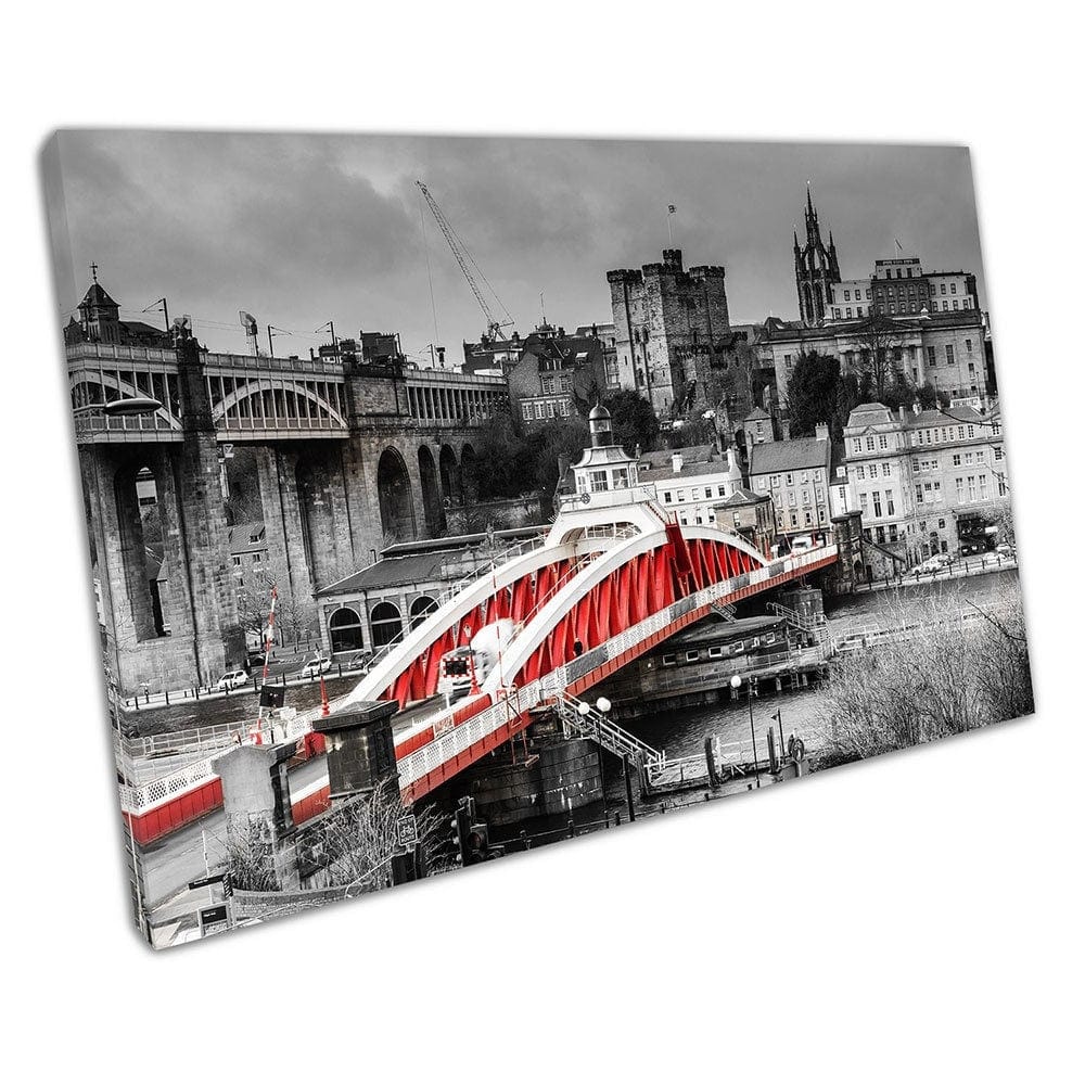 Red Swing Bridge over the river Tyne Quayside Newcastle Gateshead Canvas Wall Art Print Mounted Canvas print