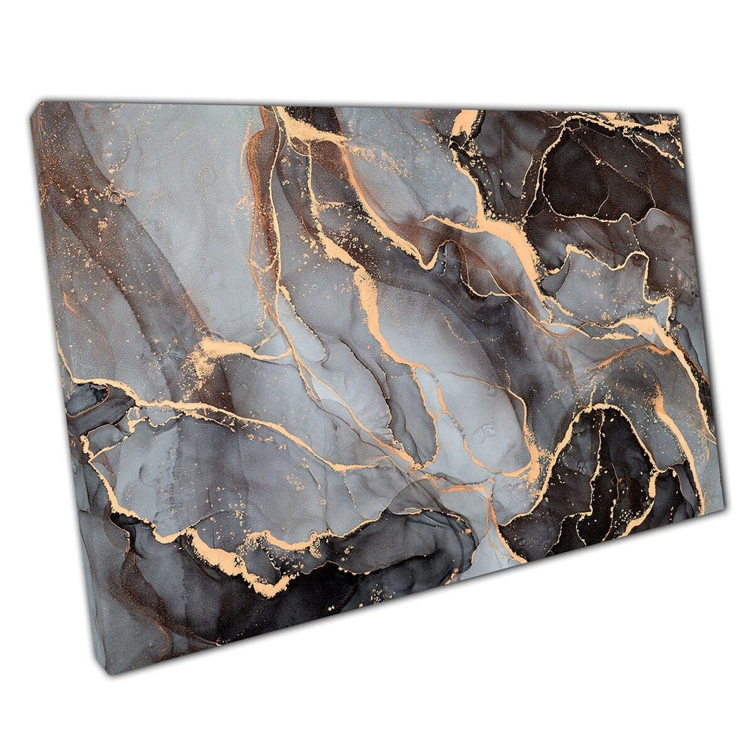 Zwart met gouden hoogtepunten gratis vloeiende alcohol inkt marmeringstechniek abstracte muurkunst print op canvas gemonteerde canvas print