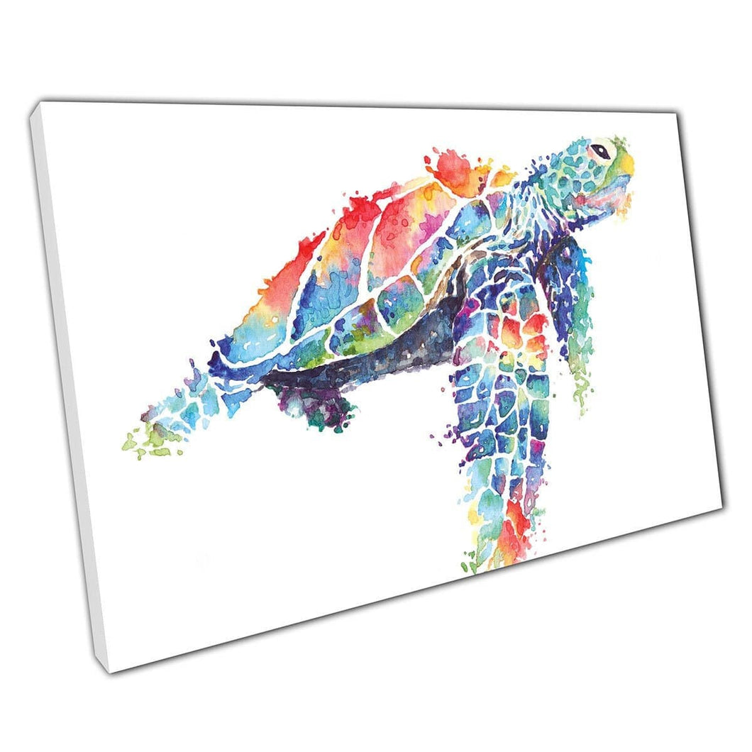 Kleurrijke aquarel verf splatter mozaic stijl gigantische zeeschildpad abstracte natuur muur kunst print op canvas gemonteerde canvas print