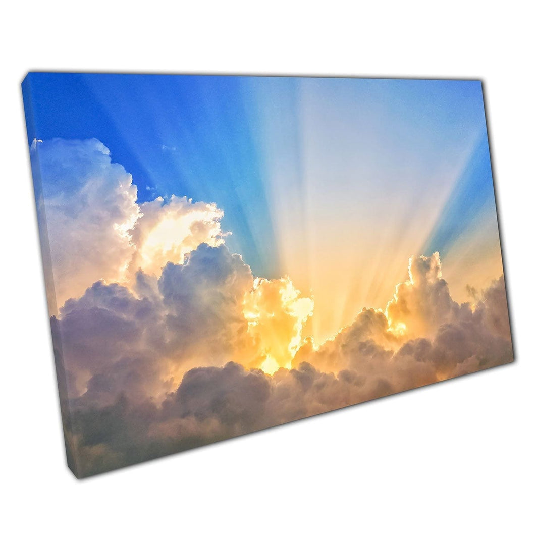 Splendido raggio da sole che esplode attraverso una spessa nuvola nel cielo stampe artistica da parete fotografica su tela su tela