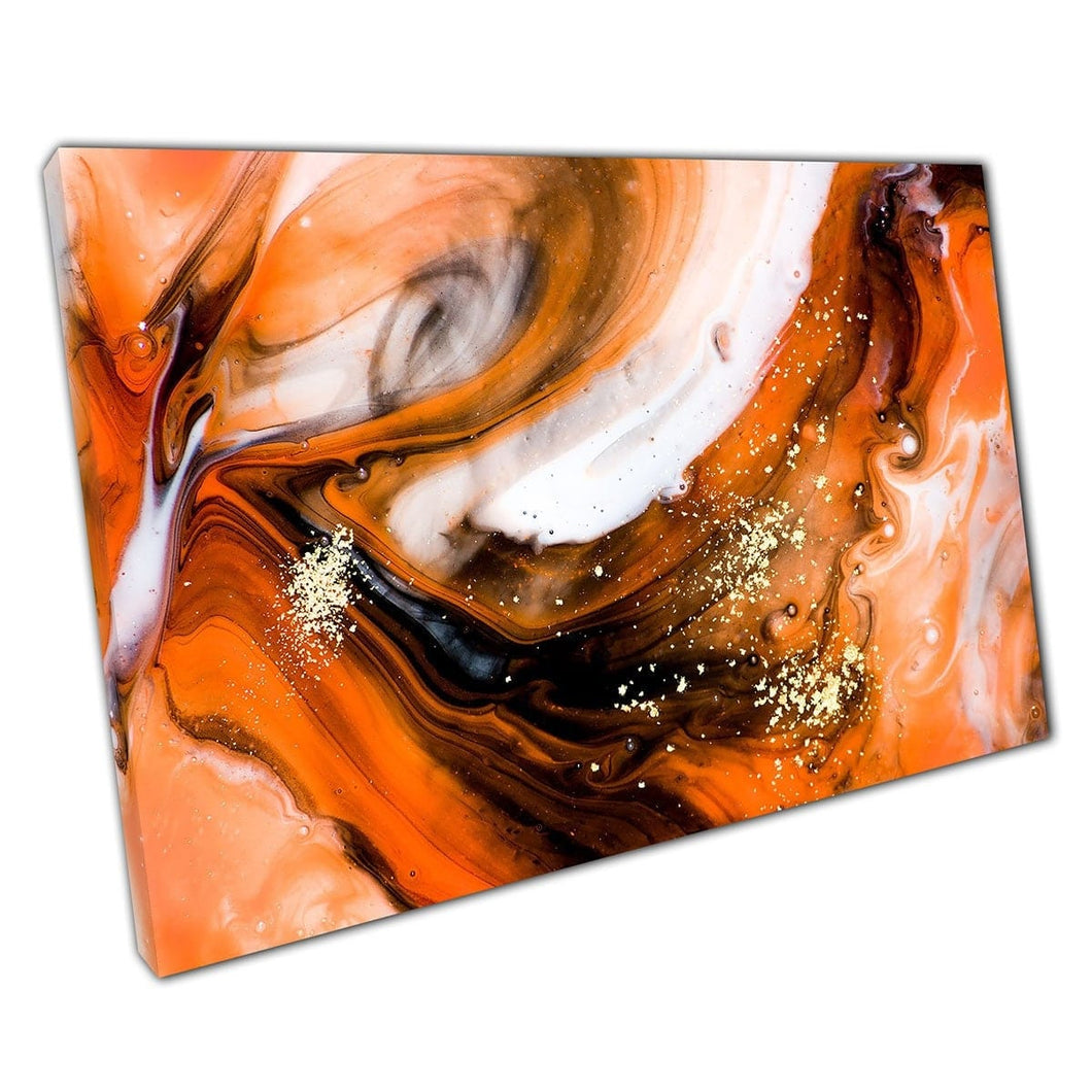 Amazing Fiery Natural Orange Swirling Marbling Technique Abstract Contemporary Wall Art Print On Canvas Mounted Canvas print