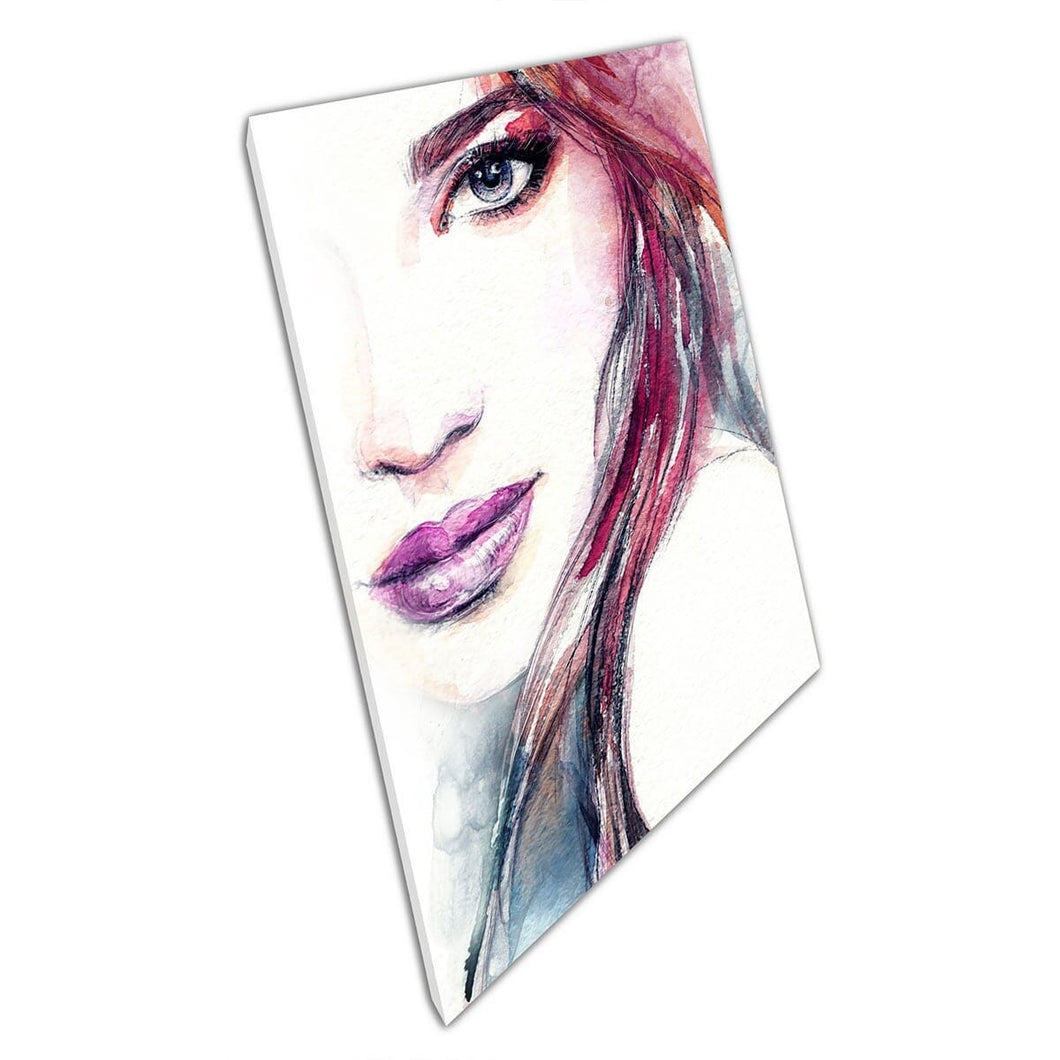 Beautiful Feminine Woman Pink Toned Abstract Watercolour Fashion Painting Style Face Wall Art Print On Canvas Mounted Canvas print