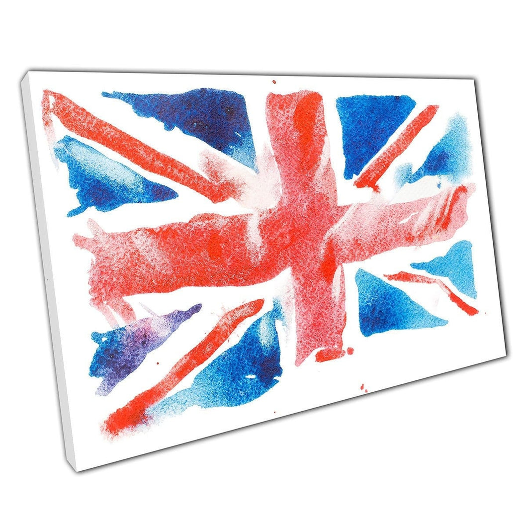 British Flag Union Jack drijvend in de wind rommelige waterverfschildering illustratie Wall Art Print op canvas gemonteerde canvas print