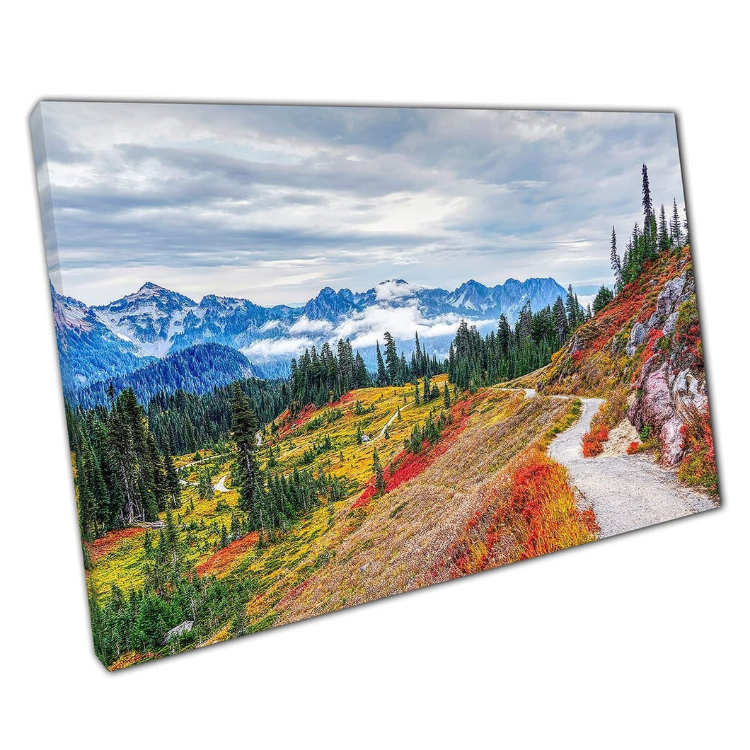 Vibrant Natural Mount Rainer National Park During Fall Autumn Washington USA Wall Art Print On Canvas Mounted Canvas print