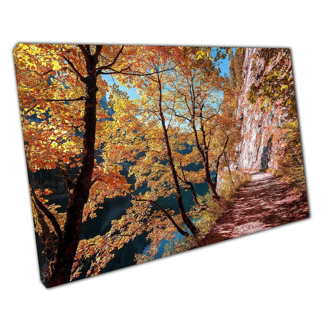 Beautiful Autumnal Path Yellow Orange Leaf Trees Wall Art Print On Canvas Mounted Canvas print