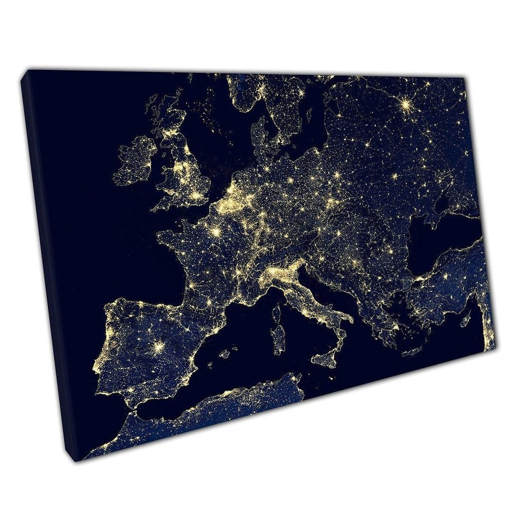 Luci di notte su Earth Europe View from Space Wall Art Stampa sulla tela montata in tela
