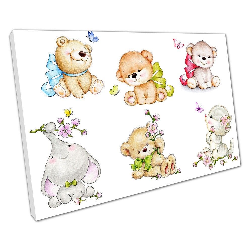 Bambini e neonati per bambini animali da cartoni animati simpatici gattino elefante pronto per applicare la stampa in tela montata in tela montata