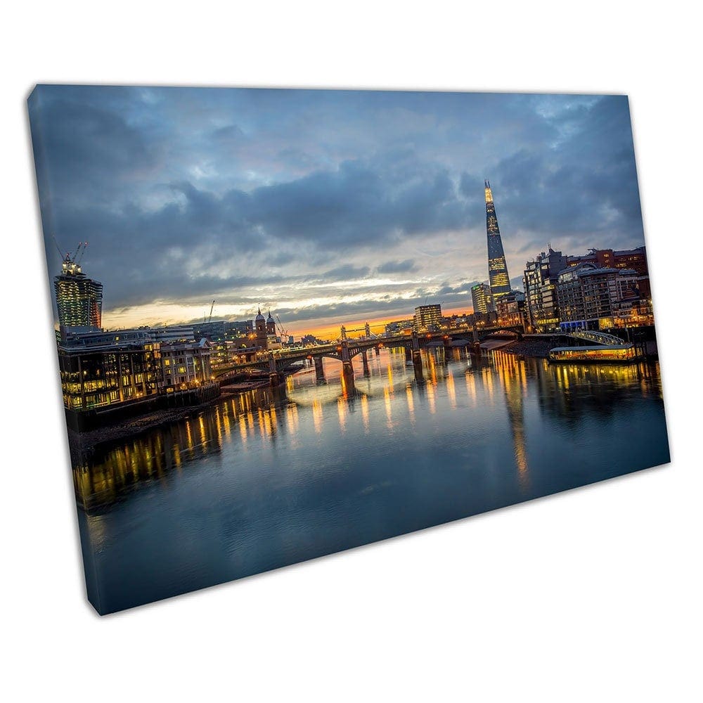 Avond City of London Skyline met de River Thames Capital Ready to Hing Wall Art Print Mounted Canvas Print