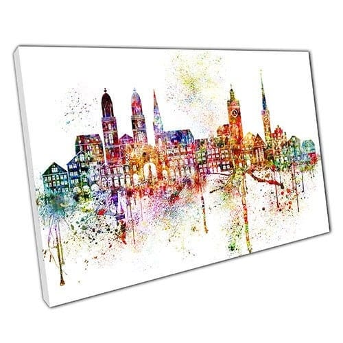 Afdrukken op canvas kleurrijke skyline oriëntatiepunten Zürich Zwitserland muurkunst print gemonteerd canvas print