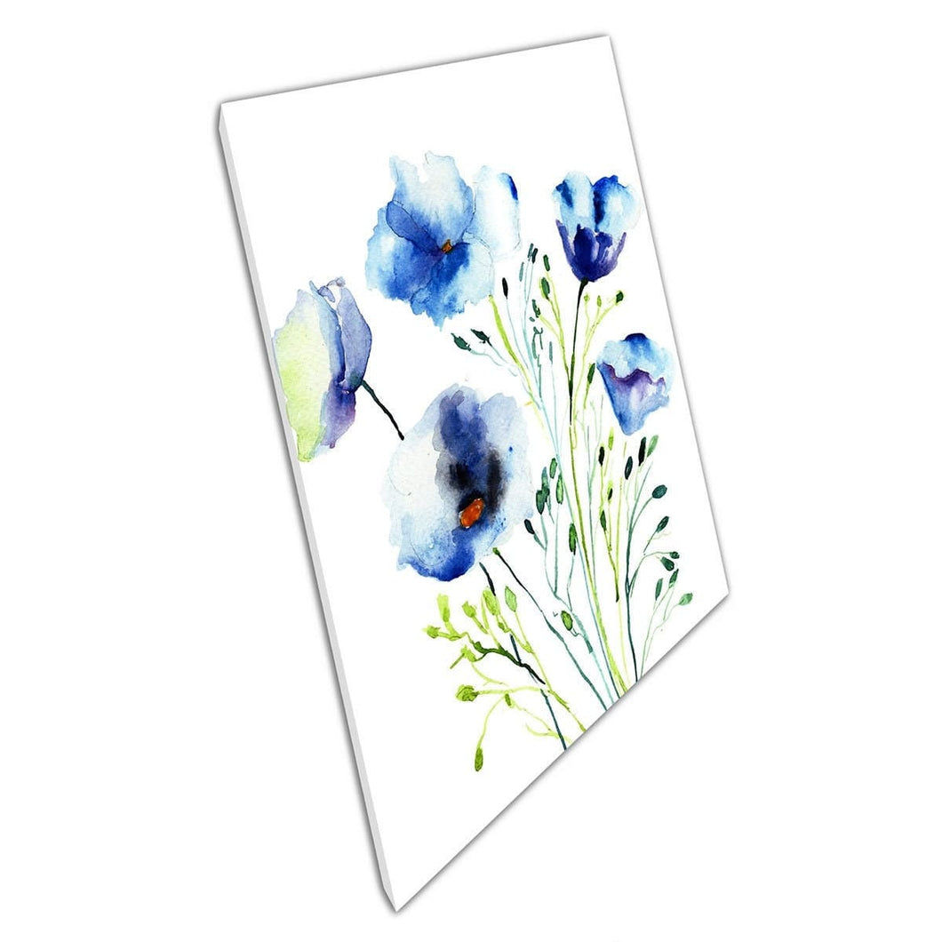 Hermosos tonos delicados de azul de la acuarela ilustración de flores de flores estampado de arte de pared floral en lienzo lienzo estampado