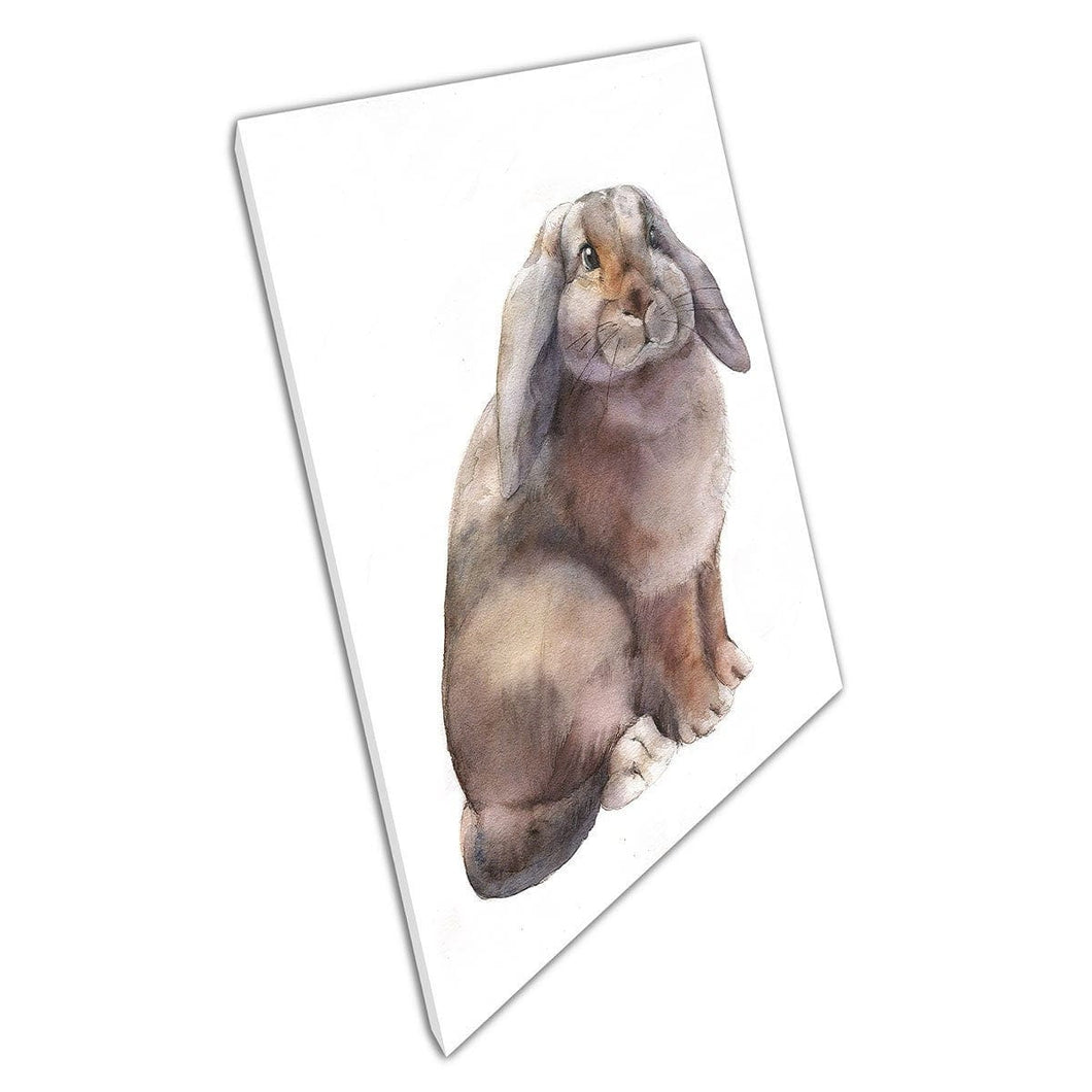 Rustig bruin grijs konijn konijn zitten zittend in het wild waterverf schilderen illustratie muur kunst print op canvas gemonteerde canvas print
