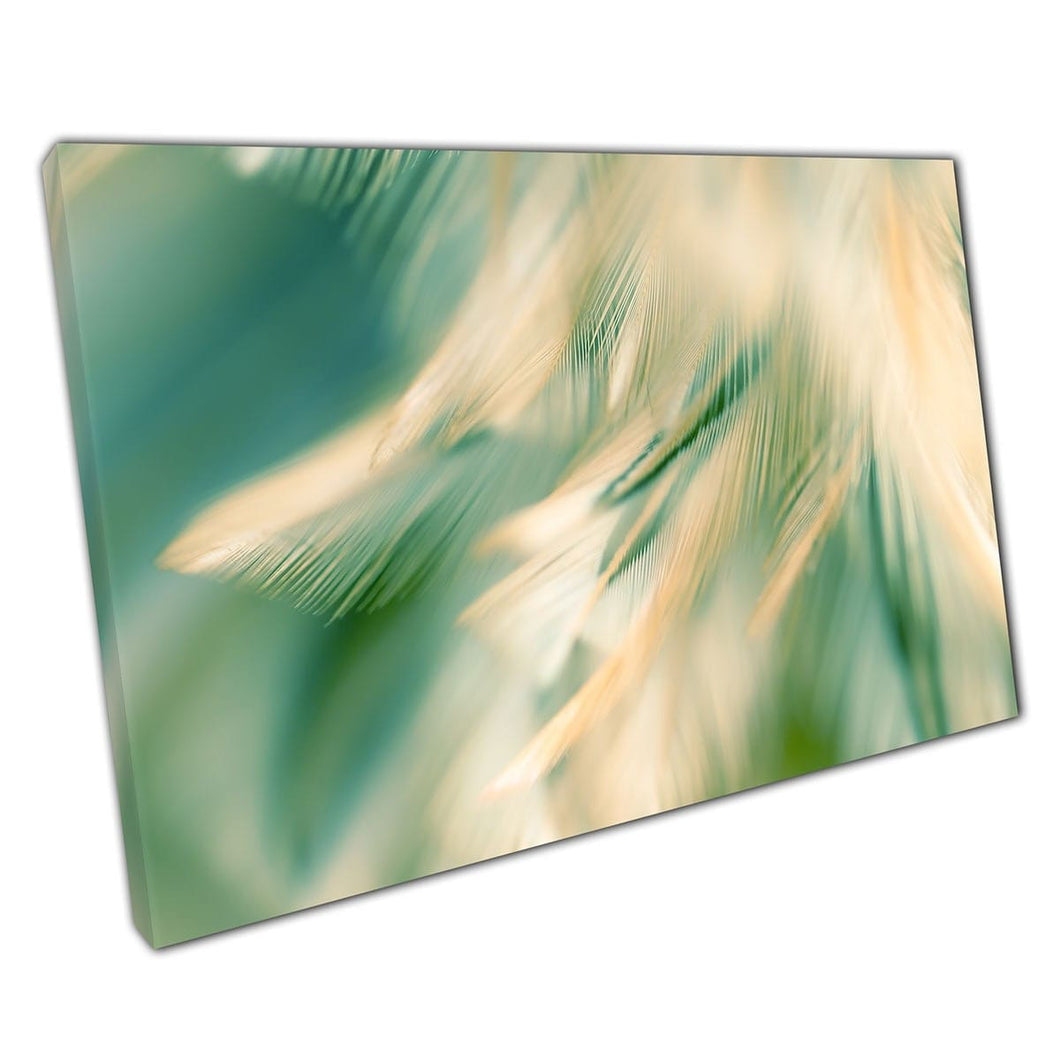 Pluize groene gele zachte pastelkleurige veer textuur abstract gedetailleerde macro fotografie muurkunst print op canvas gemonteerde canvas print