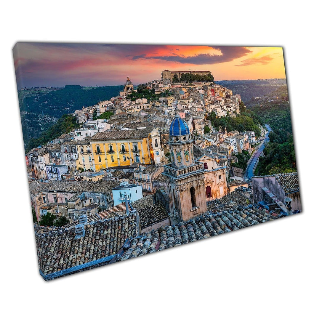 Stunning Historical View Of Heritage Town Ragusa On Italian Island Of Sicily Italy Wall Art Print On Canvas Mounted Canvas print