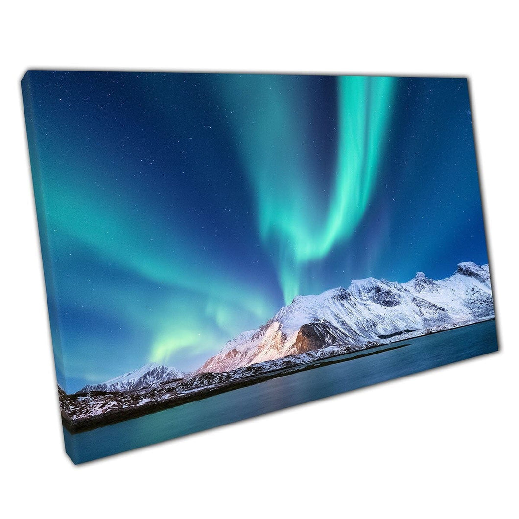 Amazing Aurora Borealis Northern Lights Over Lofoten Islands Norway Mountainous Wall Art Print On Canvas Mounted Canvas print
