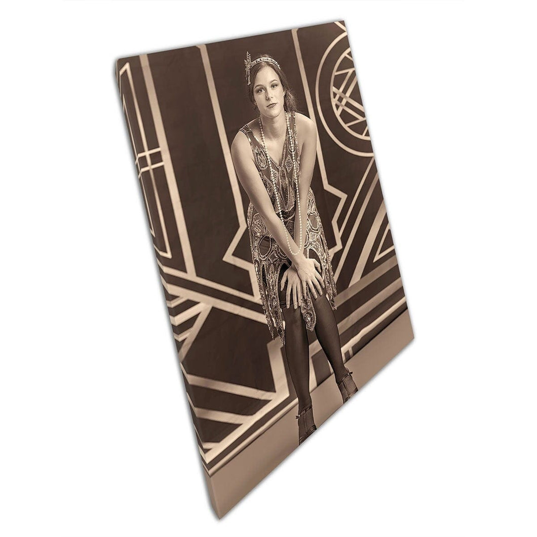Foto in stile vintage di girl nel costume glamour di flapper degli anni 1920 SEPIA AGHE TONE ALLA MOLTA ART ART ART su tela stampata stampata