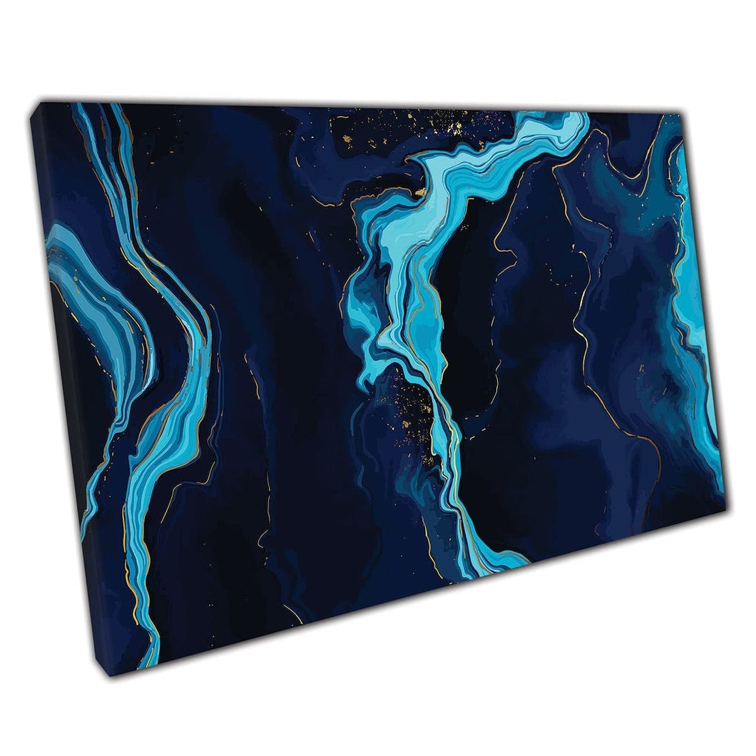 Blauwe gouden oceaanstijl Natuurlijk marmeringswervelscanvas Wall Art Print op canvas gemonteerde canvas print