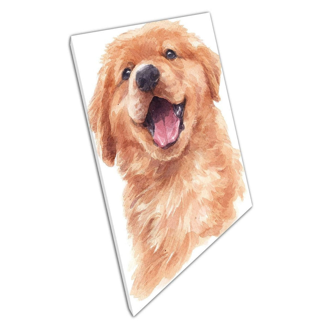 Leuke donzige gouden retriever Dog Puppy Aquarel Painting Wall Art Print op canvas gemonteerde canvas print