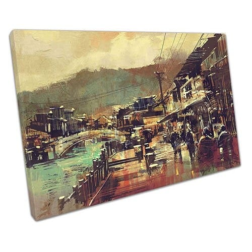 Print op Canvas Coastal Village Canvas Wall Art klaar om afdrukken gemonteerde canvas te hangen