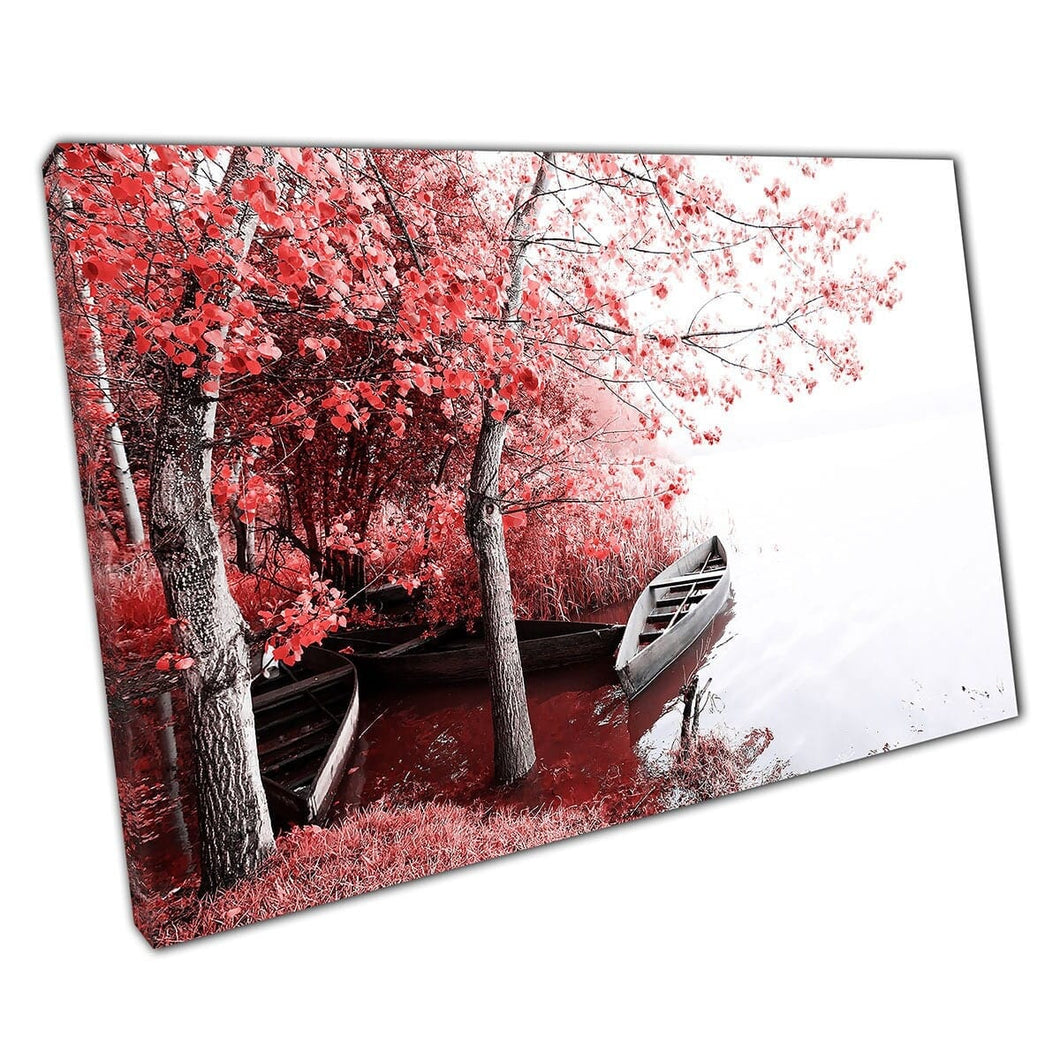 Rode bomen Old kano -muur canvas muurkunst print op canvas gemonteerde canvas print