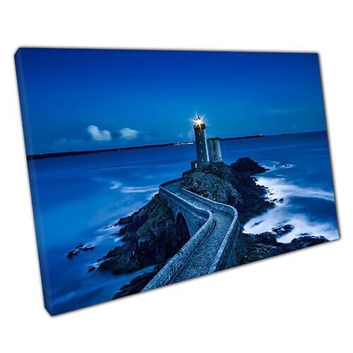 Stampa sulla tela Plouzané Lighthouse France di notte Pronto per appendere la parete stampata stampata in tela montata