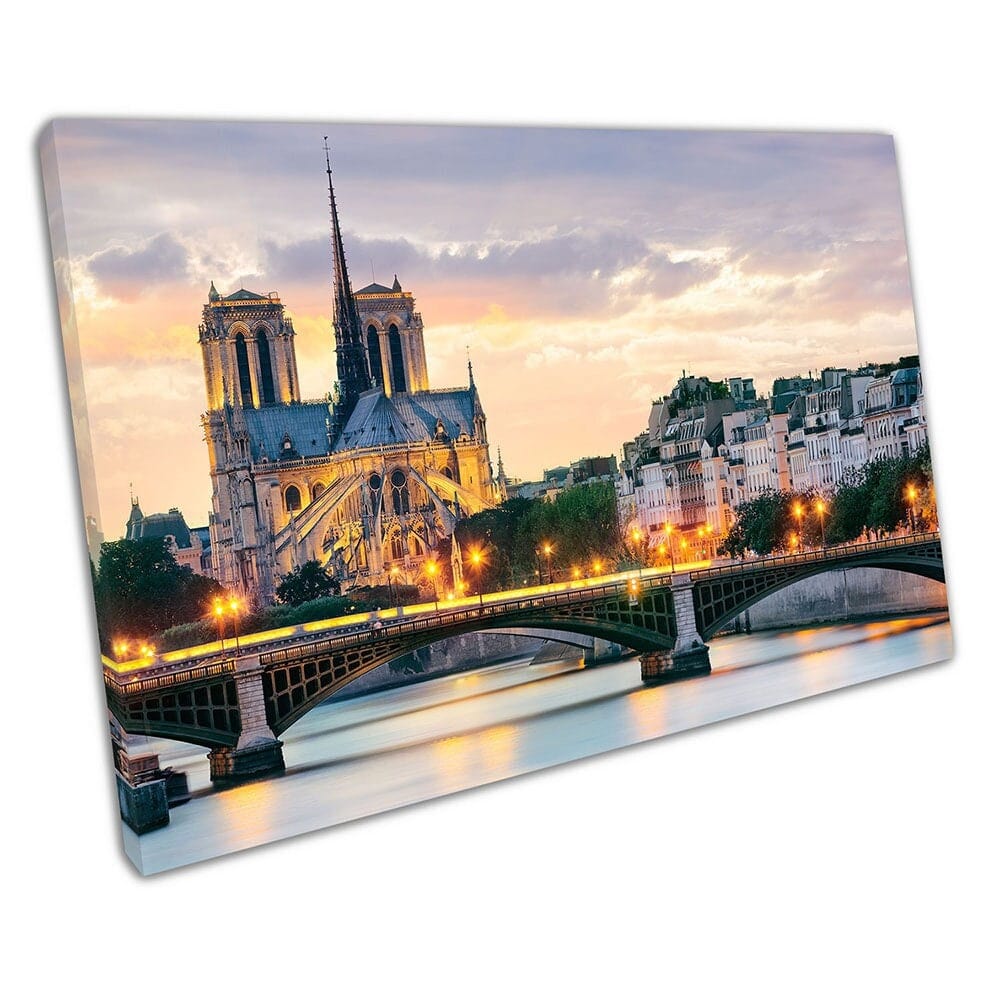 Notre-Dame de Paris Cathedral Seine River in Parijs Frankrijk Klaar om muurwand te hangen. Art Print gemonteerde canvas print