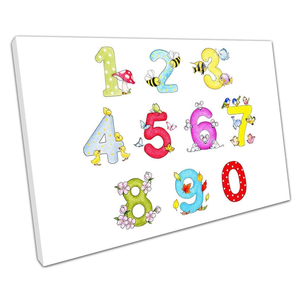 Kids learning numbers 0 to 9 animal illustration art Ready to Hang Canvas Wall Art Print Mounted Canvas print