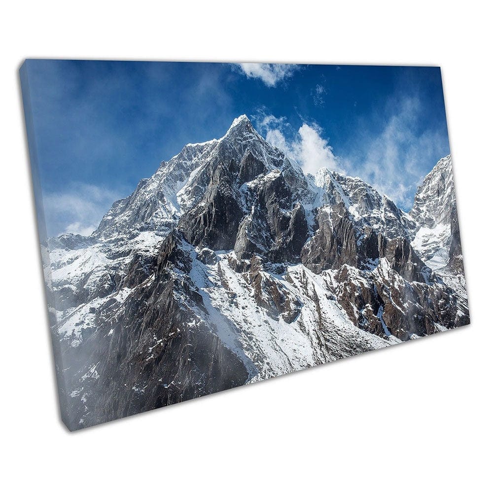 Himalayan Mountains Blue Skies boven Mount Everest klaar om muurwand te hangen afdrukken gemonteerde canvas print