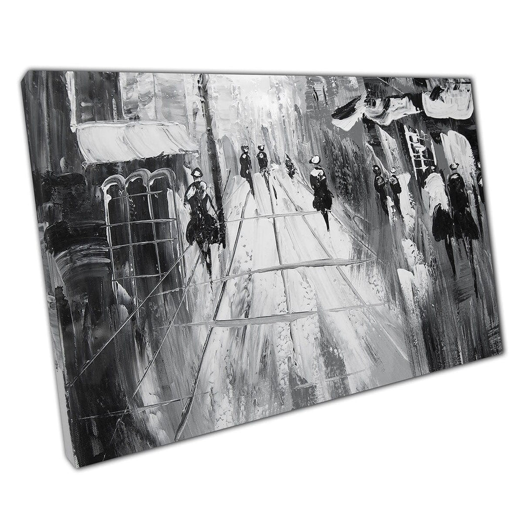 Geschilderde textuurstijl Brushstroke Abstract Street Scene Zwart -wit kunstwerk Wall Art Print op canvas gemonteerde canvas print