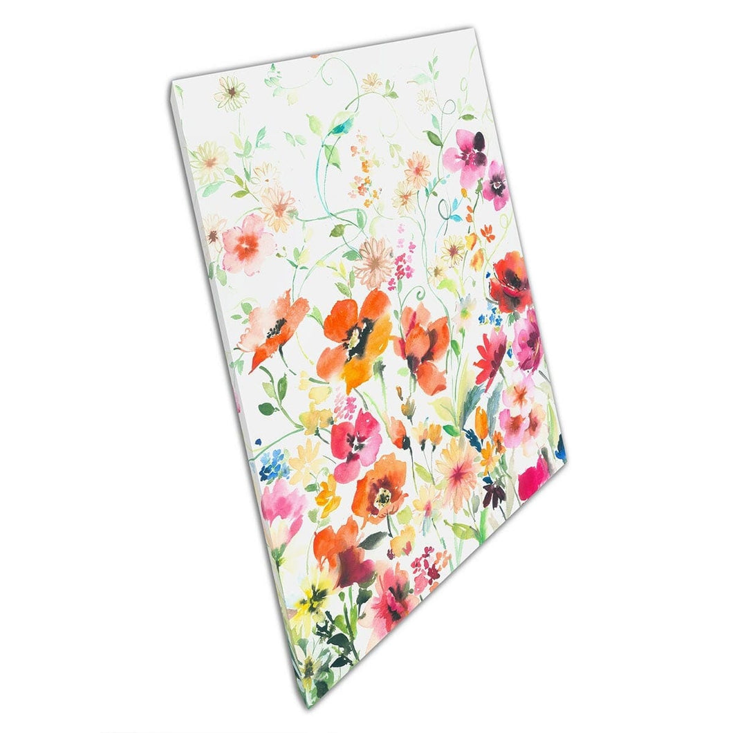 Kleurrijke bloemenweide op een zonnige zomers dag zachte bloem waterverfschilderstijl muur kunstprint op canvas gemonteerde canvas print