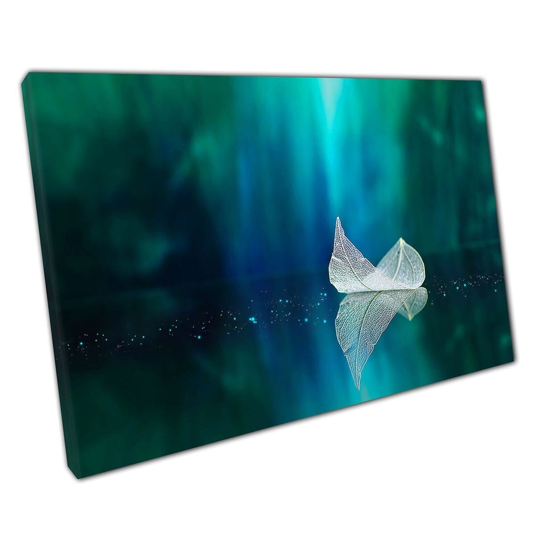 Macro Artistic View Skeleton Leaf On Mirror Dreamy Aesthetic Experimental Photography Wall Art Print On Canvas Mounted Canvas print