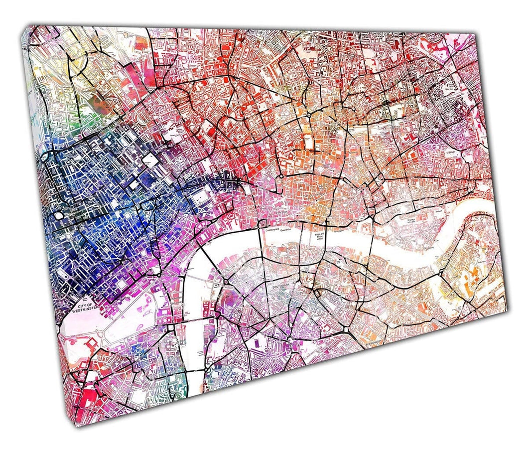 City of London Street Map Stampa Watercolor pronto per applicare la stampa in tela montata in arte da parete