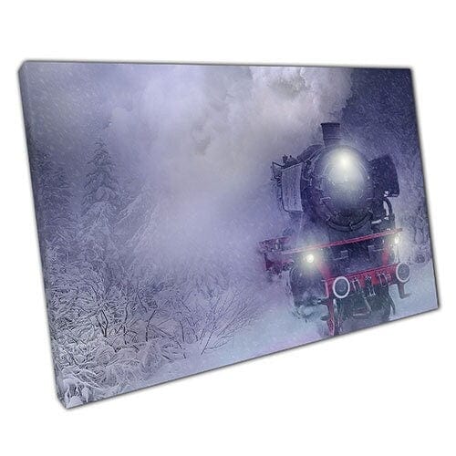 Afdrukken op canvas wintertrein naderend van de mist muur kunstprint gemonteerde canvas print