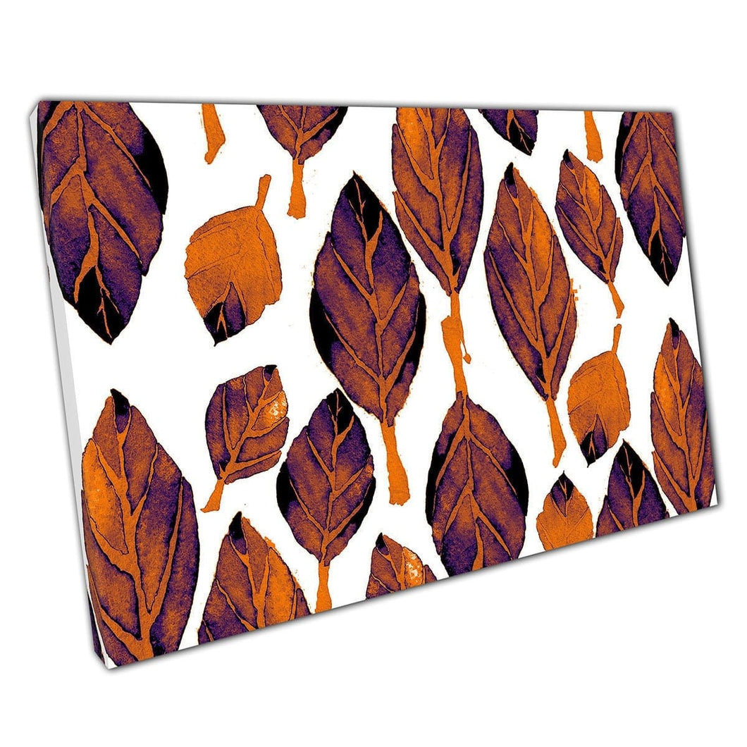 WaterColor Abstract Painted Brown Orange Tone foglie autunnali Pattern Artwork Stampa arte da parete su tela di tela montata